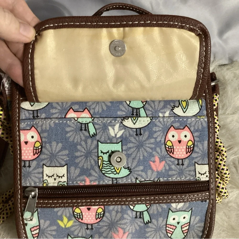UNIONBAY Owls Colorful Organizer Crossbody Bag with Braided Strap, ID Holder